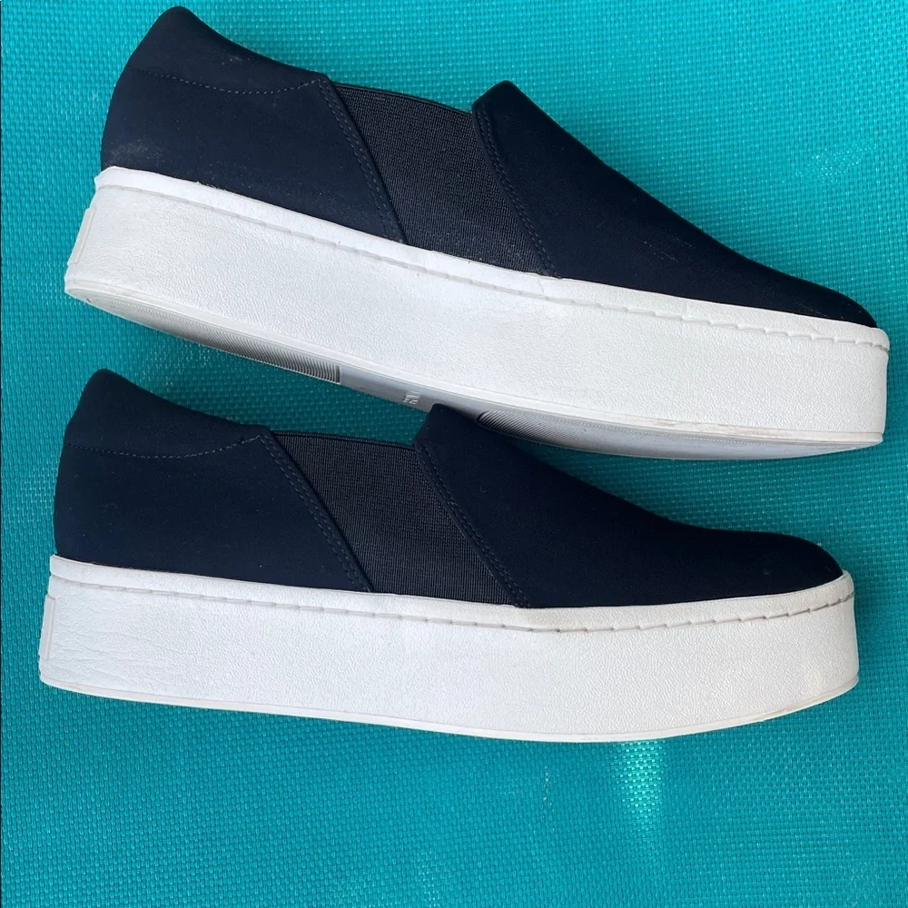 Vince Shoes Womens 36.M Warren Slip On Sneakers Black Fabric Casual Platform